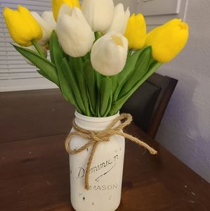 Rustic mason jar with tulips